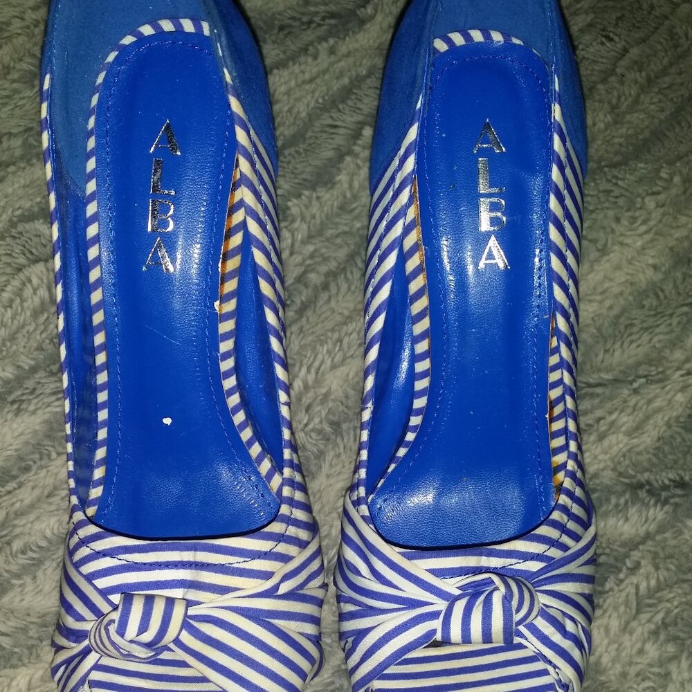 Alba blue and white striped heels.